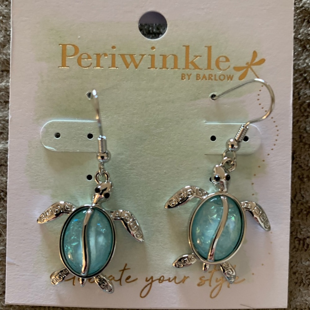 Brand new Perwinkle by Barton Silver turtle earrings with aqua colored stone.